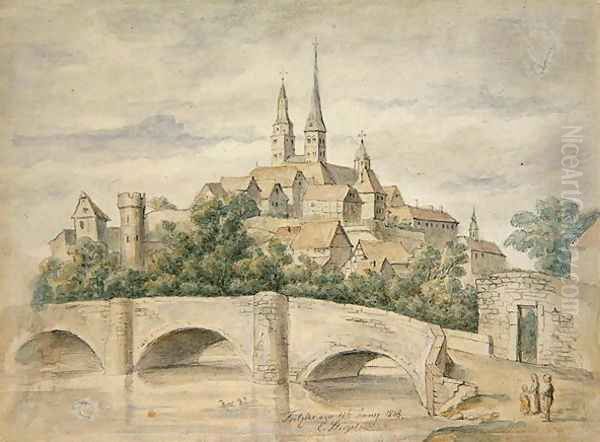 View of Fritzlar, 1848 Oil Painting by Eduard Stiegel