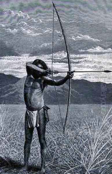 A Veddah of Ceylon shooting with the bow, from The History of Mankind, Vol.III, by Prof. Friedrich Ratzel, 1898 Oil Painting by Schmidt, Emil