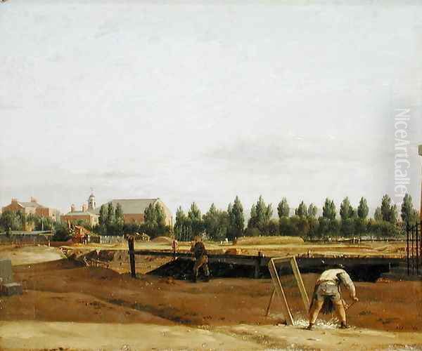 Excavating the Regents Canal, with a view of Marylebone Chapel, c.1812 Oil Painting by John Seguier