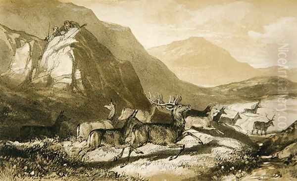 Shots from Cairn Cherie, from The Art of Deer Stalking Illustrated by a Narrative..., 1839 Oil Painting by William Scrope