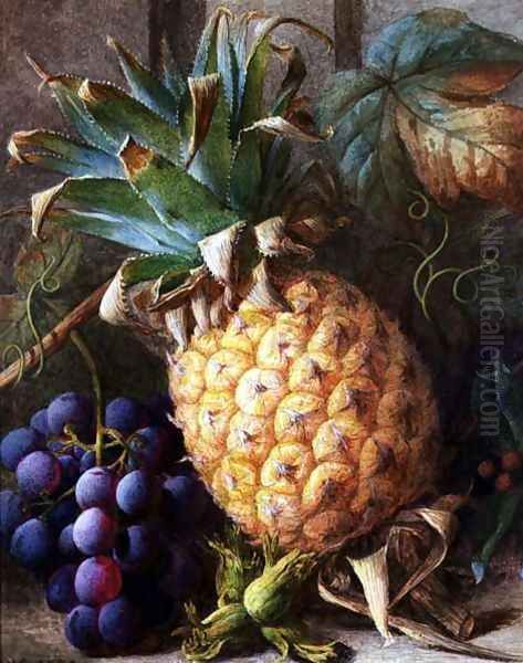 Still Life of a Pineapple and Grapes Oil Painting by Charles H. Slater