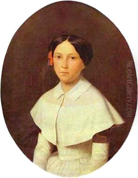 Portrait Of A Student Of Smolny Institute For Young Ladies 1851 Oil Painting by Fedor Mikhailovich Slavyansky