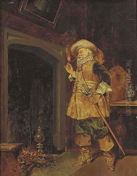 A cavalier lighting his pipe Oil Painting by Dutch School