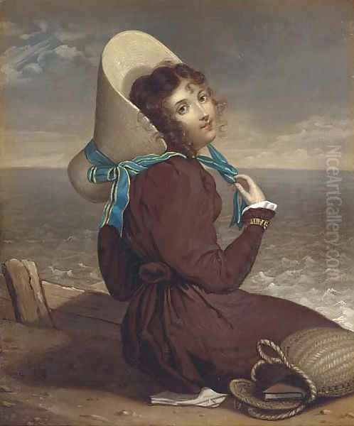 A young lady seated on a beach Oil Painting by Dutch School