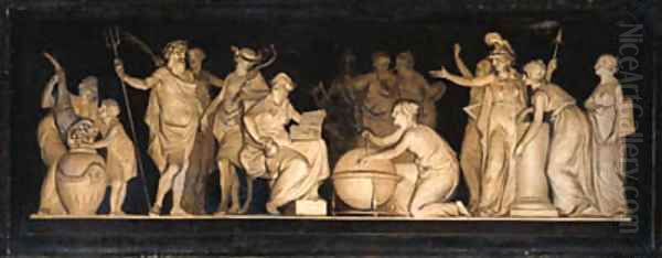 The contest of Minerva and Neptune, a feigned bas-relief Oil Painting by Dutch School