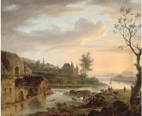 Herdsmen fording a river at a mill Oil Painting by Dutch School