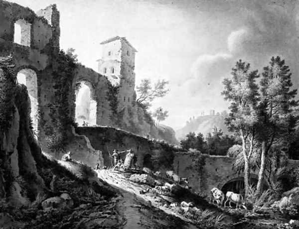 The ruins of a Roman aquaduct Oil Painting by Dutch School