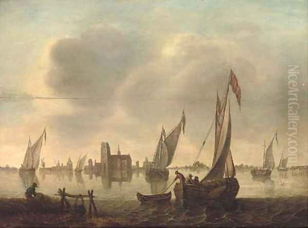 A windless day on the dyke Oil Painting by Dutch School