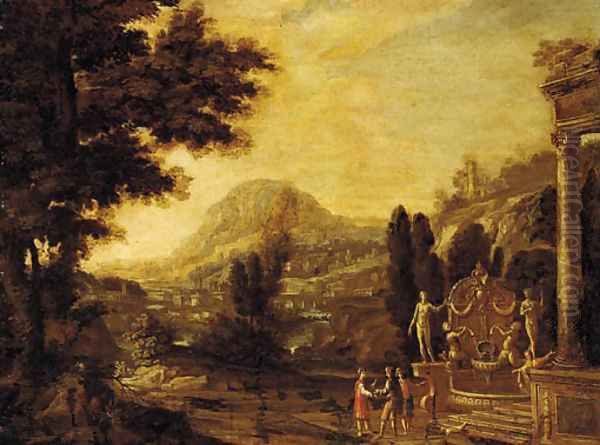 An Italianate landscape with figures and ruins Oil Painting by Dutch School