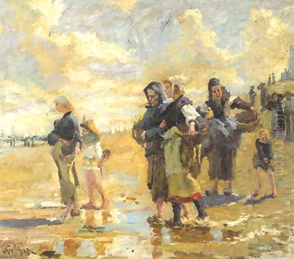 Fisherfolk on the beach Oil Painting by Dutch School