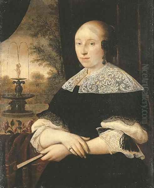 Portrait of a lady, half-length, in a black dress Oil Painting by Dutch School