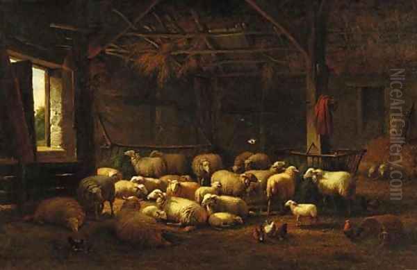 Sheep in a barn Oil Painting by Dutch School