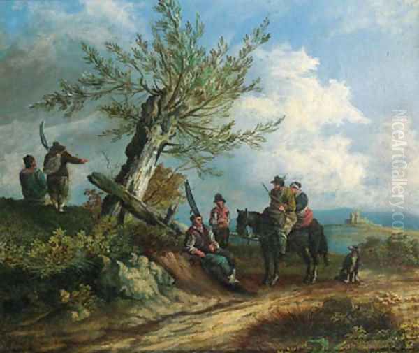 Travellers on a sandy track, in a mountainous landscape Oil Painting by Dutch School