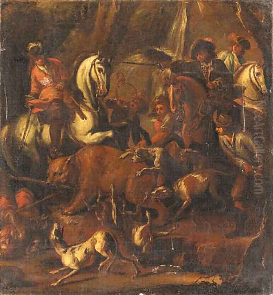 A Bear Hunt Oil Painting by Dutch School