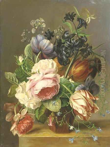 A mixed bouquet with a black hyacinth Oil Painting by Dutch School