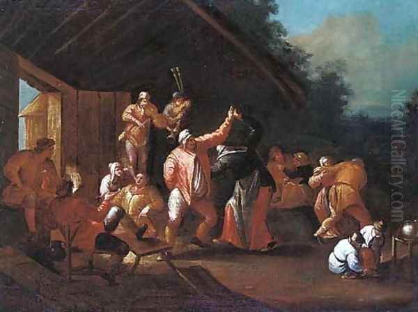 A village kermesse; and Peasants merry making in a barn Oil Painting by Dutch School