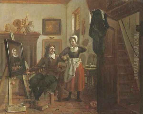 Amorous in the atelier Oil Painting by Dutch School