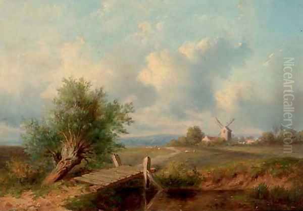 An extensive landscape with a windmill Oil Painting by Dutch School