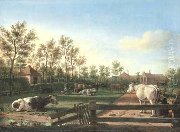 Cattle in an enclosed pasture Oil Painting by Dutch School