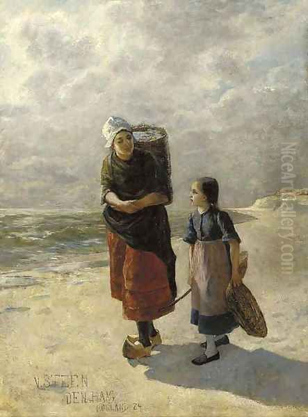 Conversation on the beach Oil Painting by Dutch School