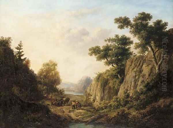 Felling trees in a rocky gorge Oil Painting by Dutch School