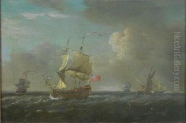 British Frigates At Sea Oil Painting by Francis Swaine