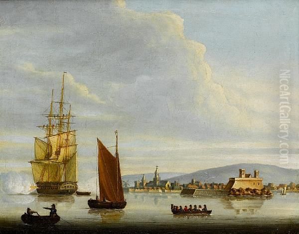 A Frigate Announcing Her Departure From Acontinental Port Oil Painting by Francis Swaine