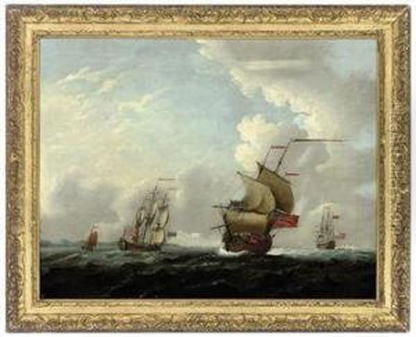 A Squadron Of The Red Offshore In A Stiff Breeze Oil Painting by Francis Swaine