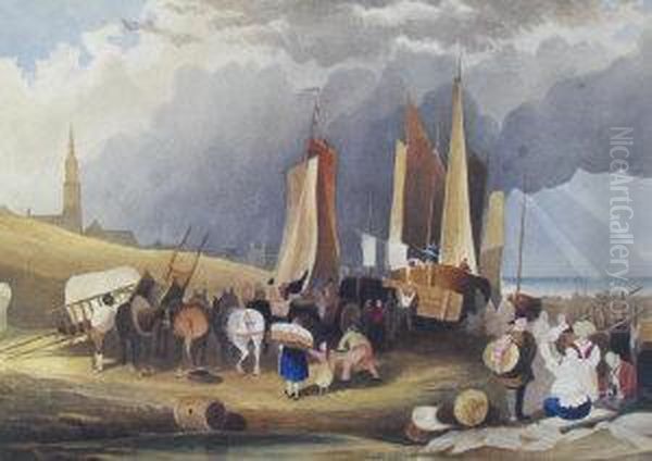 Figures Careening A Vessel Oil Painting by Francis Swaine