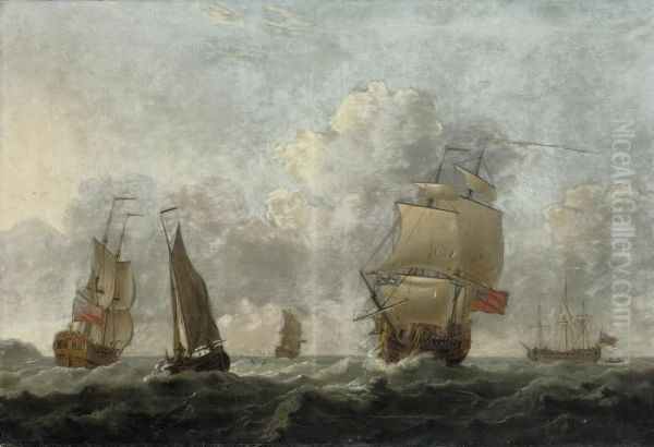 A Squadron Of The Red Running In To Their Anchorage Oil Painting by Francis Swaine