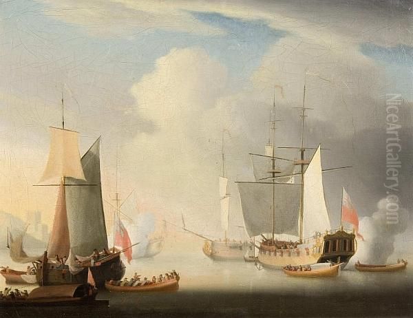 Various Shipping Off A Coast Oil Painting by Francis Swaine