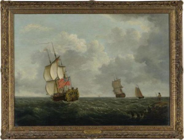 Capture Of The Chausey Islands, 1756, With A British Squadron In The Gulf Of St. Malo Oil Painting by Francis Swaine