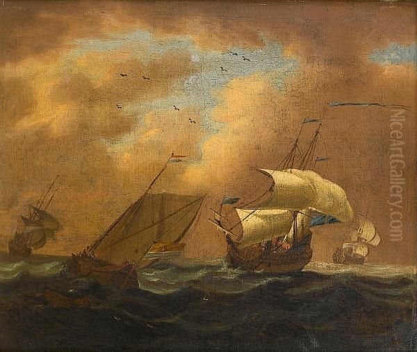 Dutch Ships In A Strong Breeze Oil Painting by Francis Swaine