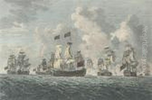 The Defeat Of A French Squadron 
Off Cape Lagos, 18 August, 1759 (illustrated); And The Glorious Action 
Off Cape Francois, 21 October, 1757 Oil Painting by Francis Swaine