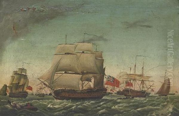 The Fleet Arriving Back At Spithead After A Great Victory Oil Painting by Francis Swaine