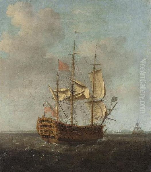 An English First Rate Of The Red Squadron Making Sail Out Of Spithead Oil Painting by Francis Swaine