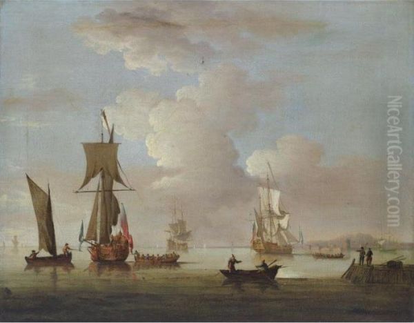 Shipping In A Calm Oil Painting by Francis Swaine