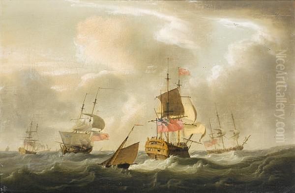 English Shipping In Choppy Seas Oil Painting by Francis Swaine