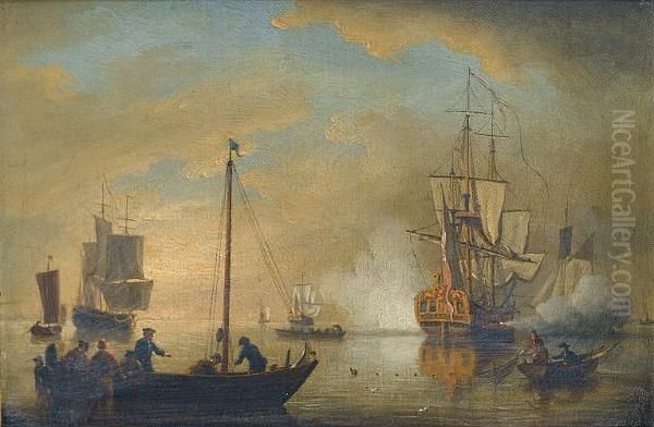 Vessels In Coastal Waters In A Calm Oil Painting by Francis Swaine