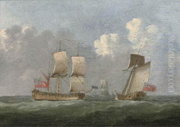 A Man-o'war Heaving-to For The Approaching Admiralty Yacht Oil Painting by Francis Swaine