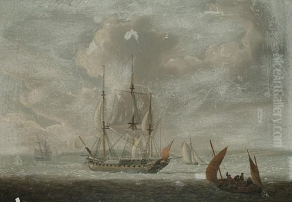 Shipping Off The Shore Oil Painting by Francis Swaine