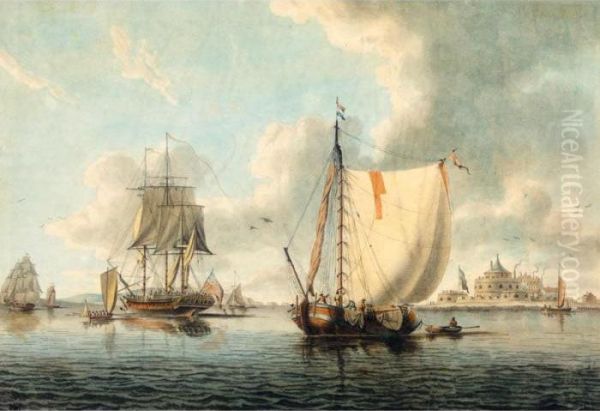 Shipping Off Hurst Castle; Shipping Off Calshot Castle Oil Painting by Francis Swaine