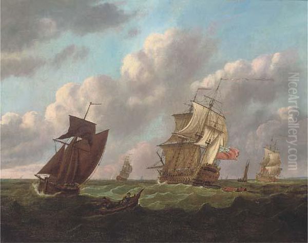 Two Flagships Passing In The Channel Oil Painting by Francis Swaine