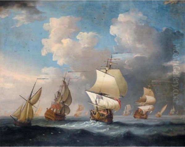 An English Squadron In Open Sea Oil Painting by Francis Swaine