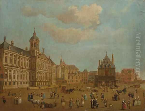 Numerous townfolk on the Damsquare, Amsterdam Oil Painting by Dutch School