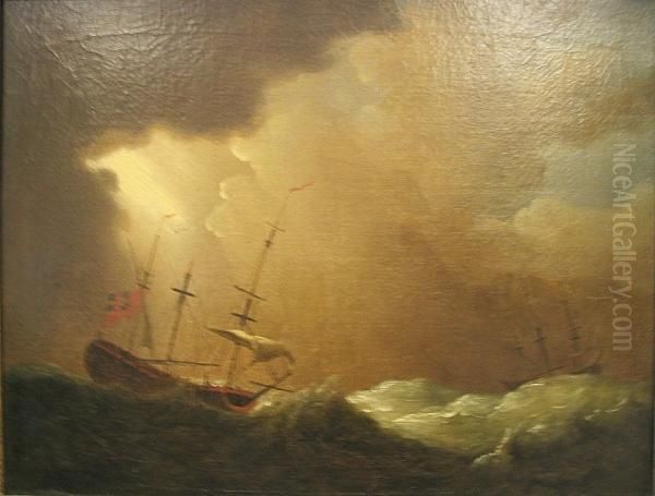 Shipping In A Rough Sea Oil Painting by Francis Swaine