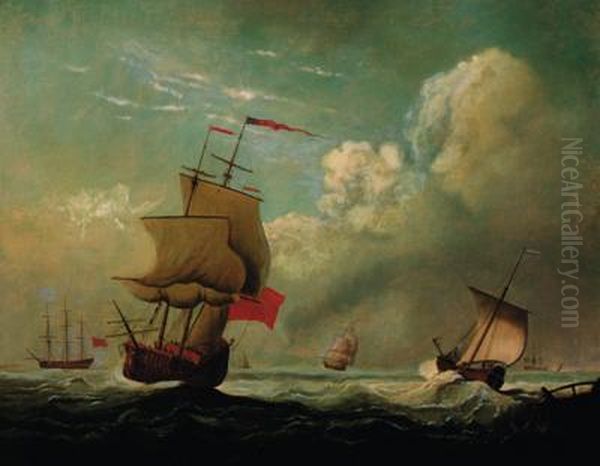 A Ship Of The Red Squadron Running Into It's Anchorage Oil Painting by Francis Swaine