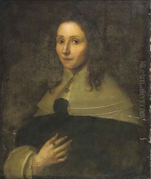 Portrait of a lady, half-length, in a black dress with white cuffs and collar Oil Painting by Dutch School