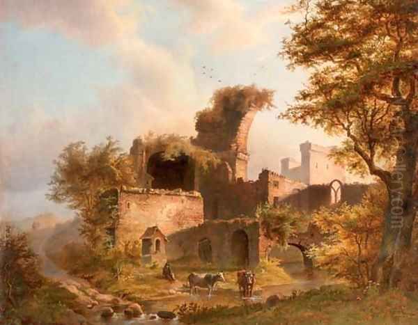 Resting by a ruin Oil Painting by Dutch School