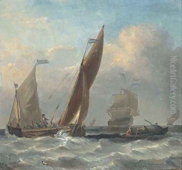 Smalschips running out to meet a Dutch flagship offshore Oil Painting by Dutch School